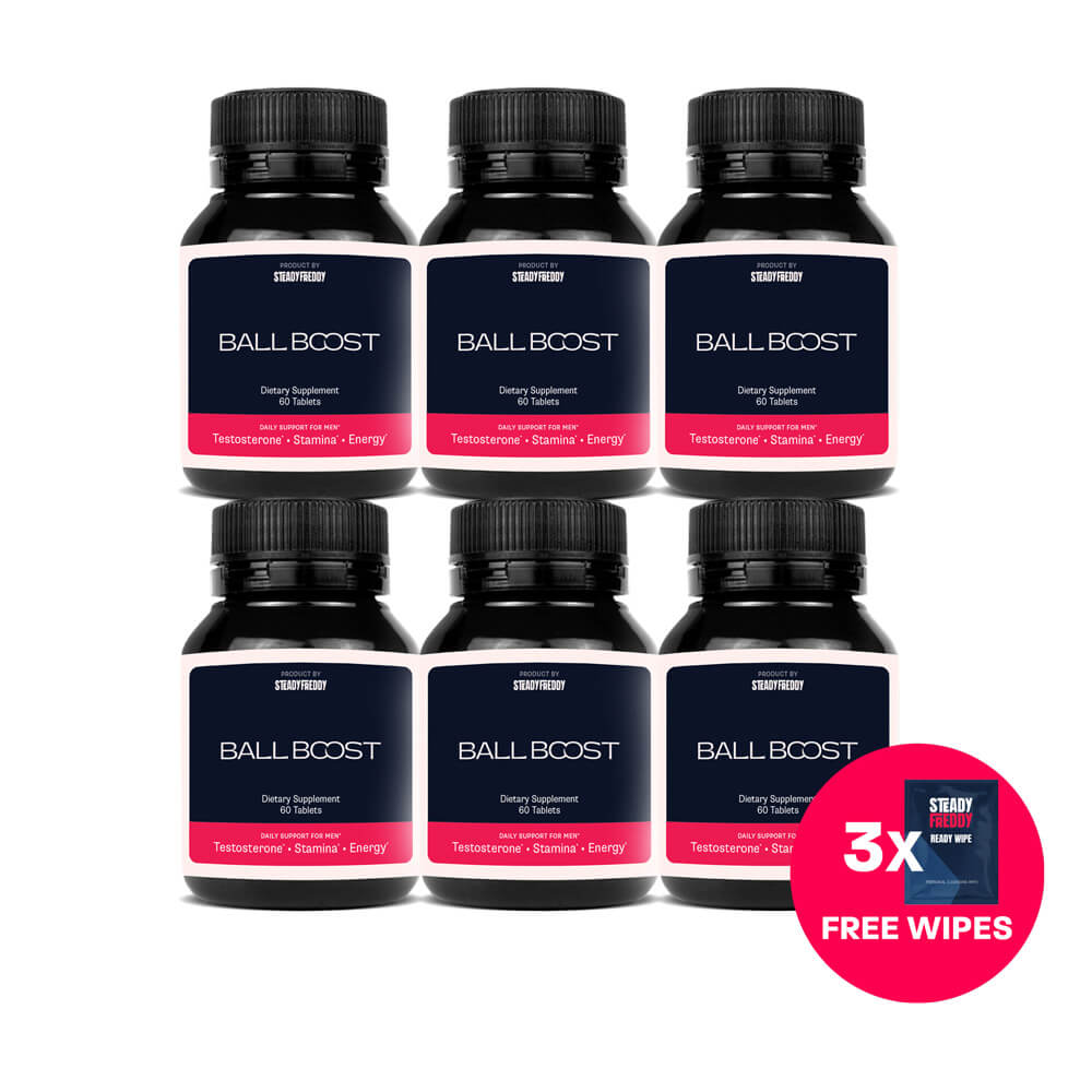 6 bottles of Ball Boost daily multivitamin supplement for men.