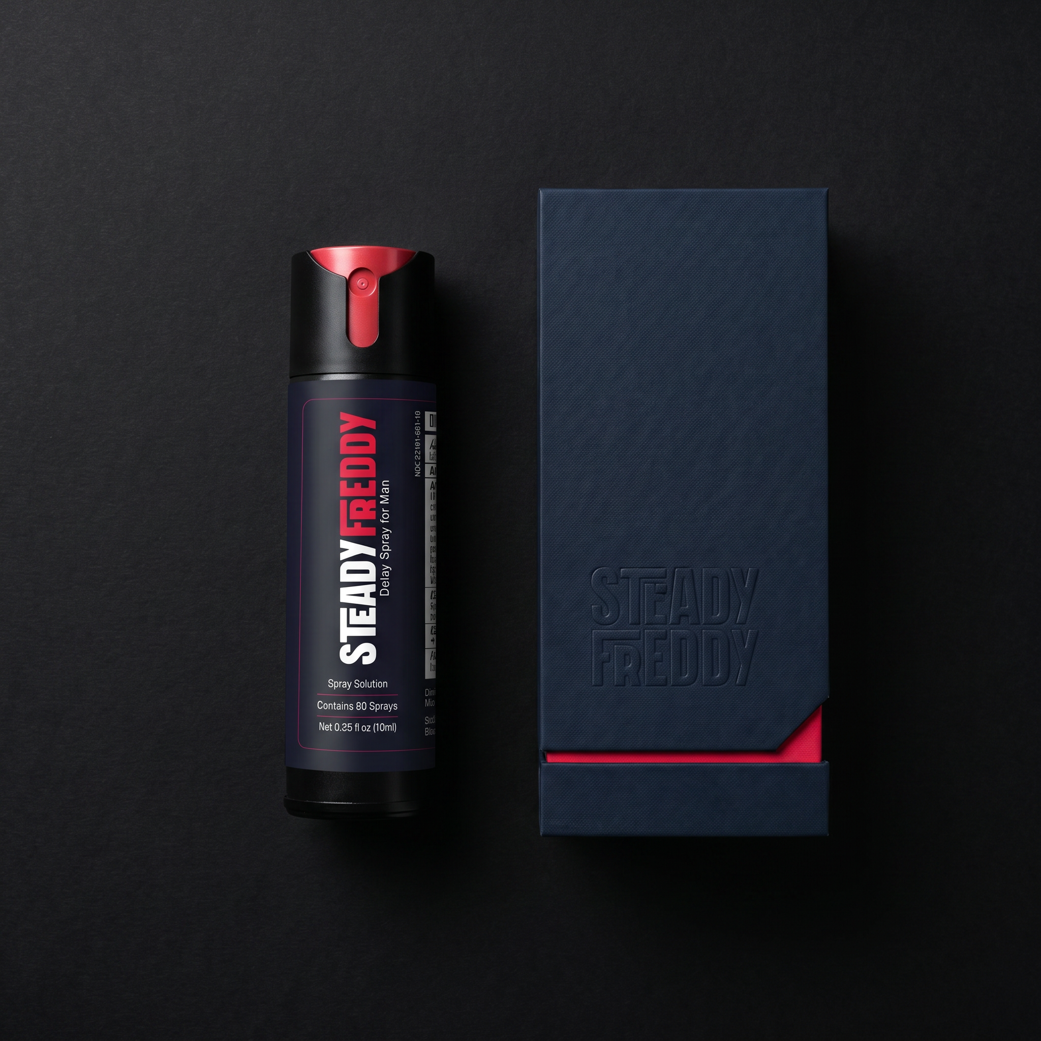 Steady Freddy delay spray and packaging